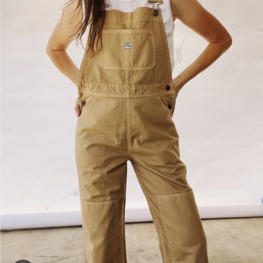 Hey Gang Knee Patch Overalls in Khaki 00